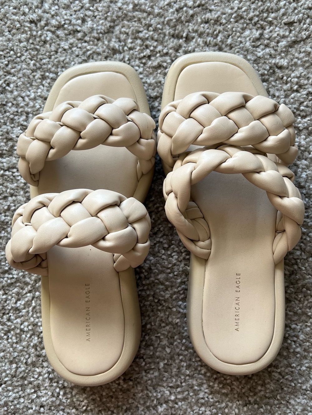 American Eagle Outfitters Cream Braided Double-Strap Slide Sandals